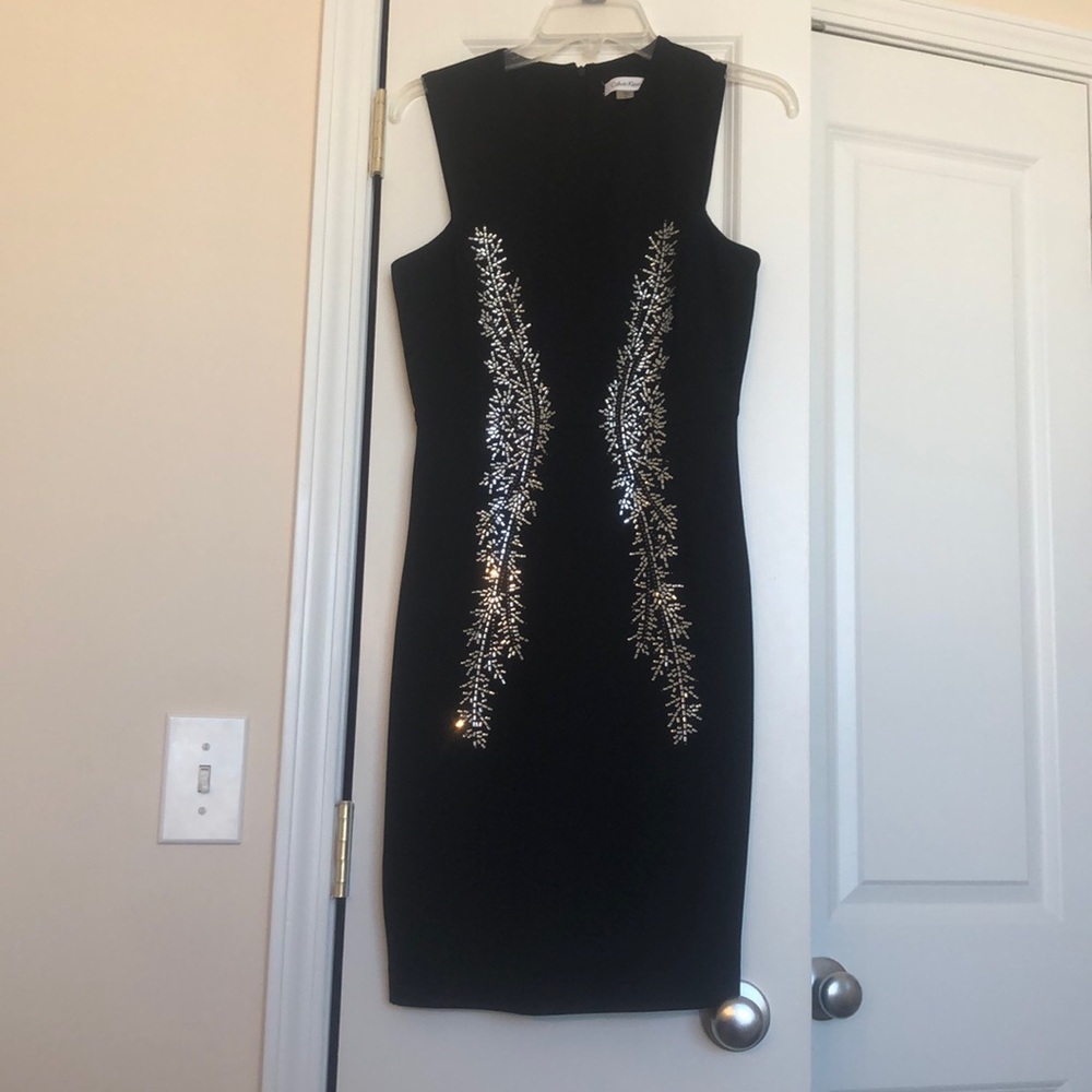 Calvin Klein black sequin fitted dress SZ 6 unworn